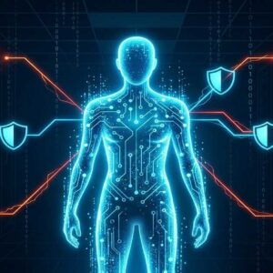 AI cyber threats 2026 and agentic AI security risks visualized as a digital brain.
