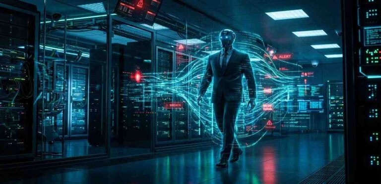 Cybersecurity illustration representing the ChatGPT AgentForger vulnerability and rogue AI insider threats.