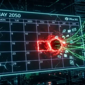 Conceptual illustration of the HollowGraph malware hiding malicious code inside a Microsoft 365 calendar event.