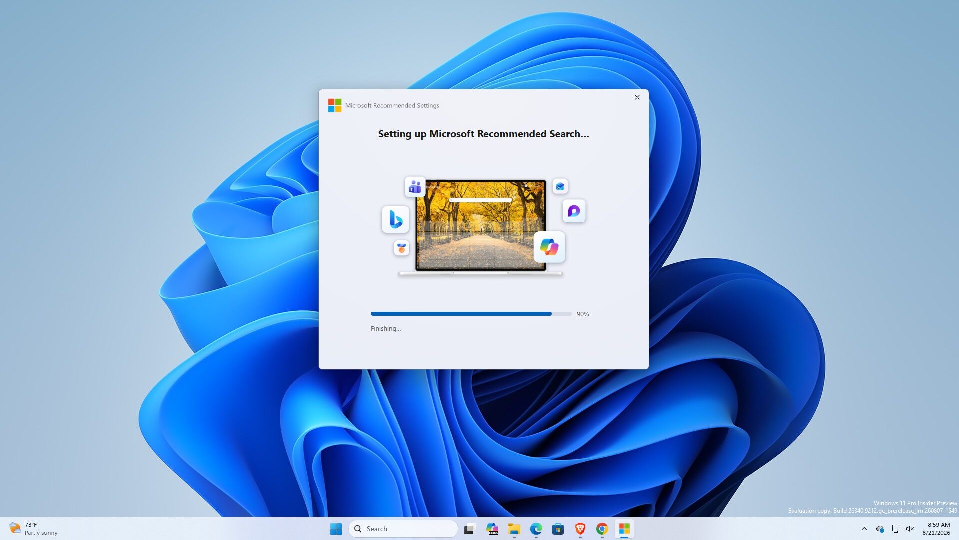 Microsoft Recommended Search Settings prompt forcing Bing installation on Windows 11