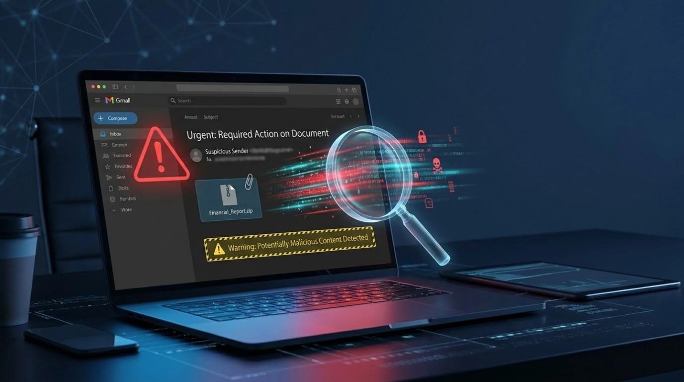 deceptive phishing email attachment delivering hidden viruses and malicious code