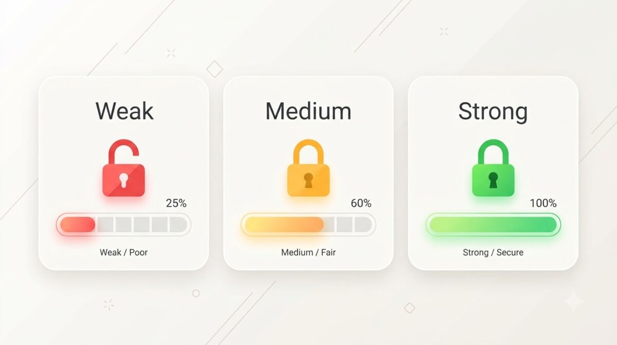 3 pillars of password strength weak vs strong