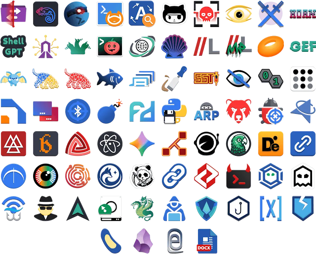 Kali Linux 2026.3 article illustration showing a collection of security tool icons from the Kali ecosystem