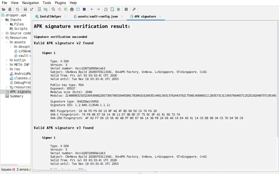 YuanKong Android RAT APK signing certificate identified by STAR Labs